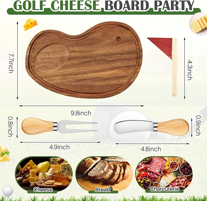 Ziliny Golf Cheese Board Gift Set Party Favor Prizes Charcuterie Wood Board with Knives and Box Father Day Gift for Dad Grandpa Party Tournament Game(9.8" x 7.7", Acacia Color)