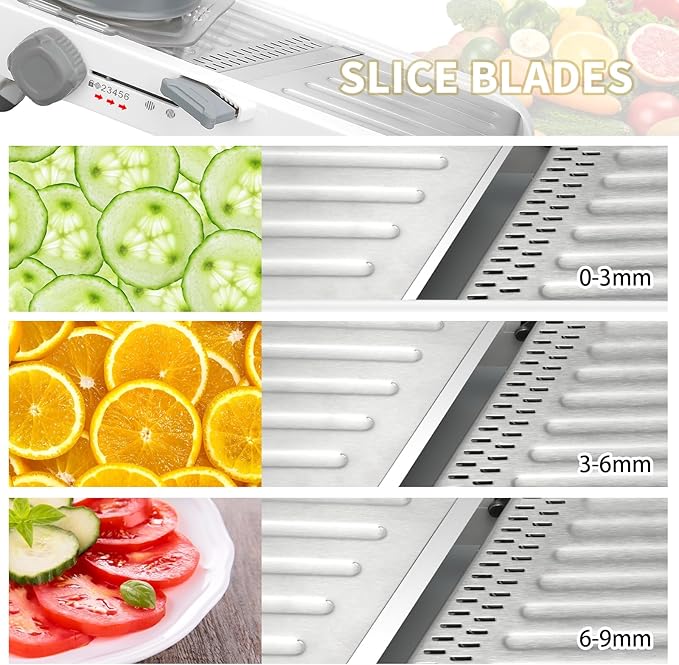 Large Mandoline Slicer for Kitchen - Professional Stainless Steel Onion Slicer & Cabbage Shredder, Integrated 2-in-1 Blade for Waffle & Smooth Cuts, Safety Hand Guard Included (Gray)