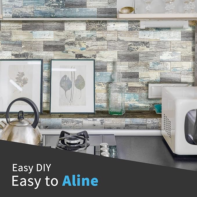 Art3d 10-Sheet Peel and Stick Backsplash PVC Wall Tile, Stickon Tile for Kitchen Backplash, Bathroom Vanities, Fireplace Decor, Laundry Table, Stair Decals in Spruce Grey Rustic, Plastic-Sheets
