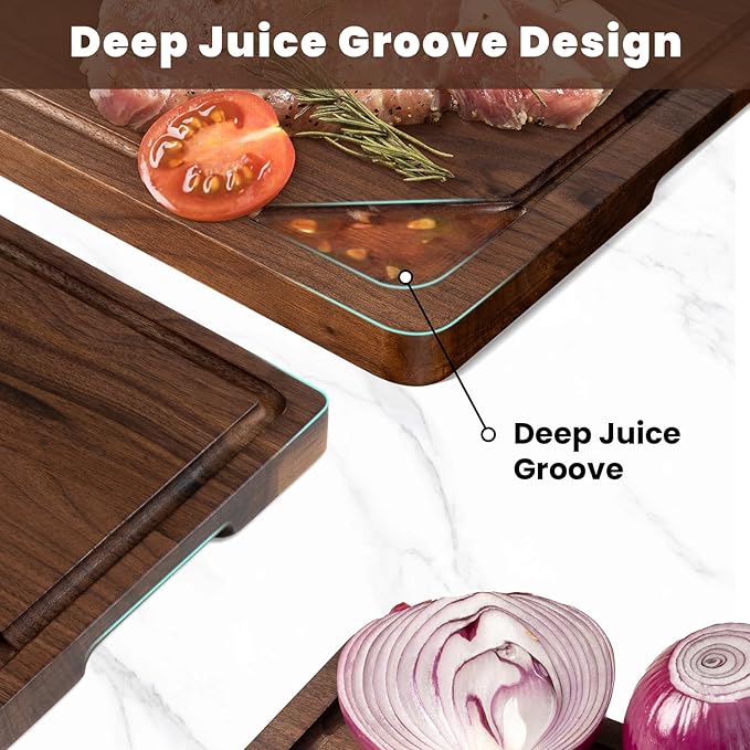 Heimlove Walnut Wood Cutting Board for Kitchen, Reversible Wooden Chopping Board with Deep Juice Grooves and Handles, Natural Walnut Wood Cutting Board for Chopping, Cheese, Vegetables (12"x8")