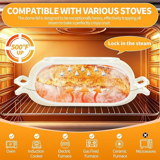 Oval Dutch Oven for Bread Baking, 6QT Enameled Cast Iron Oval Dutch Oven Pot with Lid and Dual Handles, Ceramic Sourdough Bread Baker with Bread Dome, Cooking, Frying, Non-stick Enamel Coated Cookware