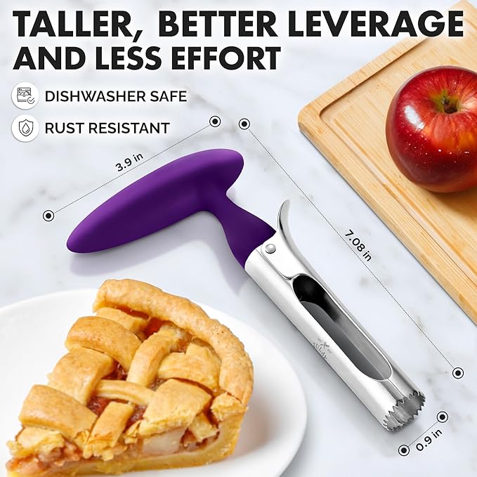 Zulay Kitchen Premium Apple Corer Tool - Ultra Sharp, Stainless Steel, Serrated Blades for Easy Coring - Easy to Use & Clean, Durable Apple Corer Remover for Baking Apples & More - Plum
