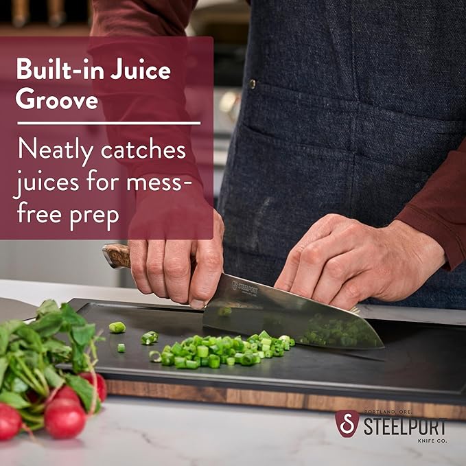 STEELPORT Cutting Board 18”x12” - Steel Reinforced, Ultra-thin | Dual Surface End-Grain Walnut Wood, Composite Side | Professional Butcher Block Chopping Board | Handcrafted in USA