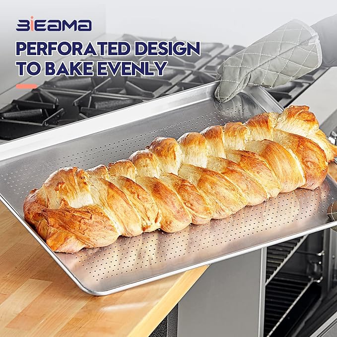 BIEAMA 6 Pack Half Size 18" x 13" Aluminum Baking Sheet Pan Perforated, Commercial Bakery Equipment Cookie Sheets, NSF Approved Baking Tray