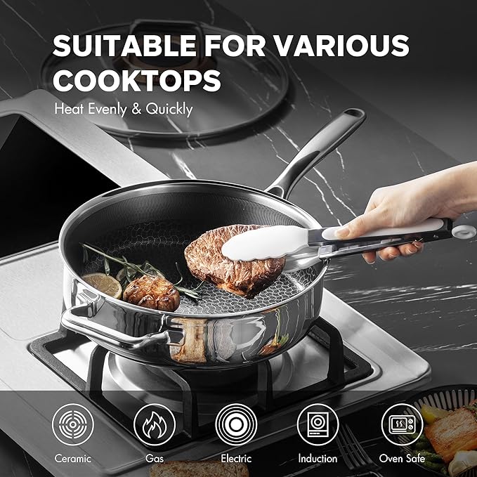 ZEROPAN Hybrid Nonstick 5-Quart Sauté Pan,Frying Pans Nonstick with Lid,Stay-Cool Handle,11 Inch Deep Frying Pan,PFAS PFOA PTFE Free,Dishwasher-Friendly,Oven-Safe,Compatible with All Cooktops