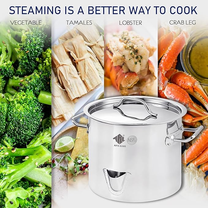 ARC 40QT Stainless Steel Tamale Steamer Pot with Easy-fill Water Spout, Seafood Crab Steamer with Divider and Rack, 10 Gallon