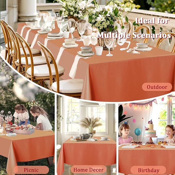 Alsoo Table Cloth Rectangle Table, 60X75 Inch Linen Textured Table Cloth Waterproof Spill-Proof TableCloths Wrinkle Free Fabric Farmhouse Table Cover for Dining Parties Buffets Holidays,Burnt Orange