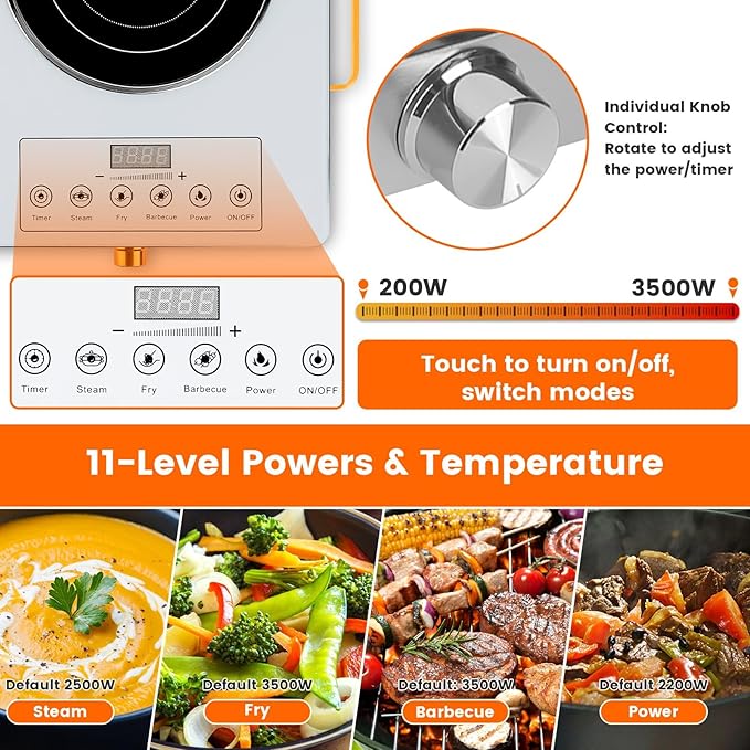 7000W Double Ceramic Electric Hot Plate Countertop Stove Double Burner Infrared Cooktop with 11 Power Levels 0-4H Timer Portable Handle LED Display for Kitchen Camping (White)