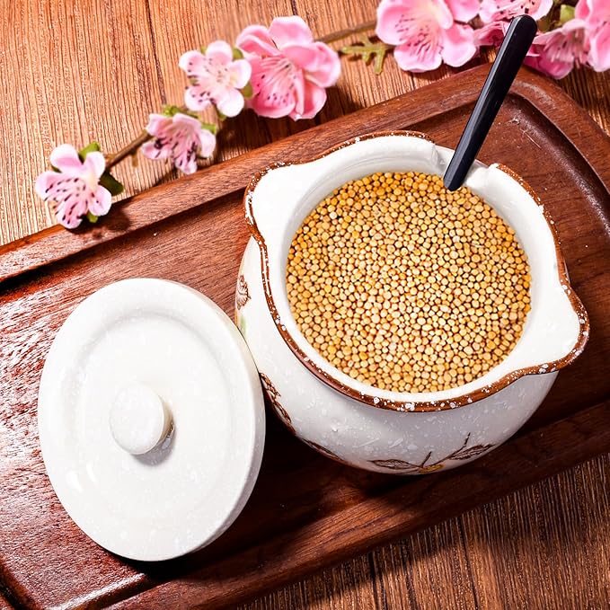 Ceramic Sugar Bowl with Lid and Spoon, Porcelain Sugar Container for Coffee Bar, Kitchen Countertop, Japanese Style Sugar Holder Sugar Pot for Salt Creamer, Dishwasher Safe (ny)