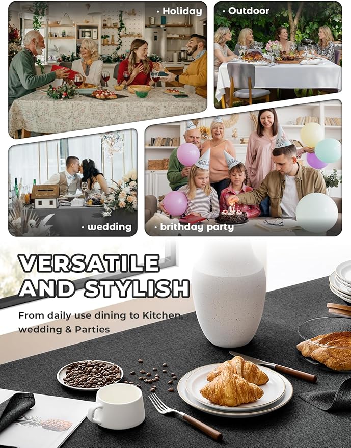 Black Extra Long Cloth Tablecloths for Rectangle Tables,Waterproof Reusable Dinning Table Cover Protector for Banquet, Party, Camping and Wedding(Oblong, 60 x 120 Inch (10-12 Seats), Black)