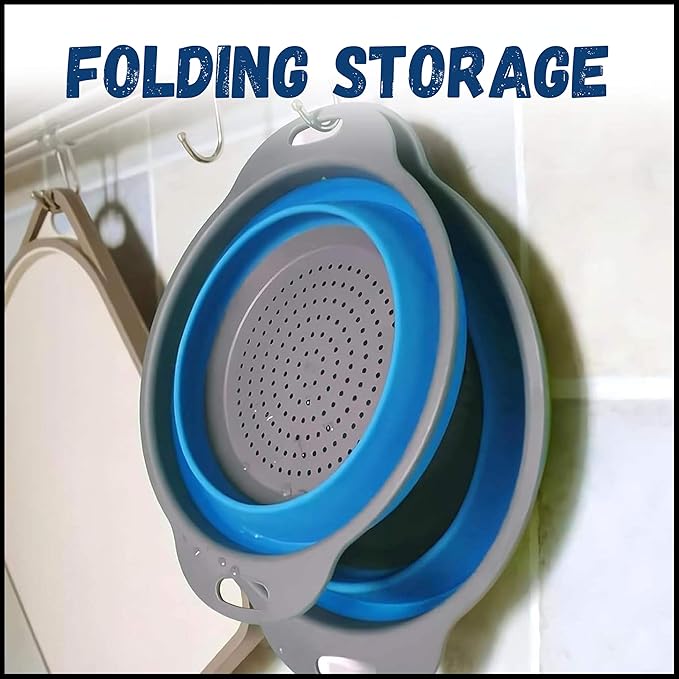 Collapsible Colander Set,Premium Food Grade Silicone Folding Strainers with Handles Space Saving Colanders for Draining Pasta,Vegetables & Fruits,Ideal for Kitchen & Travel (3pc(blue))