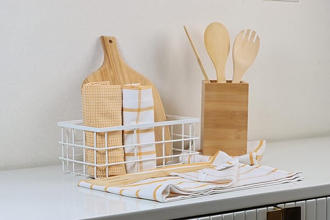 LANE LINEN Kitchen Towels Set of 12-100% Cotton, Quick-Drying 18” x 28” Absorbent Dish & Tea Towels, Premium Hand Towels for Drying Dishes - Yellow