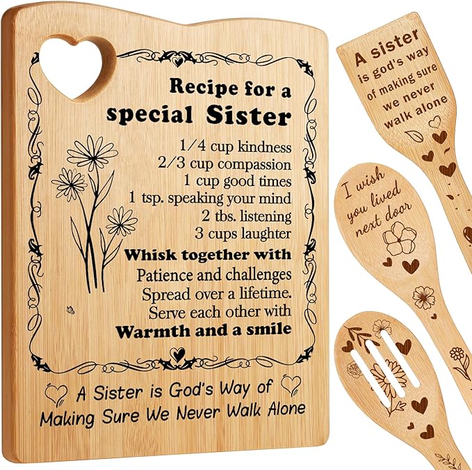 YUEYUQIU Sister Birthday Gifts from Sister, Best Friendship for Cutting Board with Utensil Set Present for Soul BFF Friend Mother's Day or Christmas Yellow Cutting Board Set Gift for sister