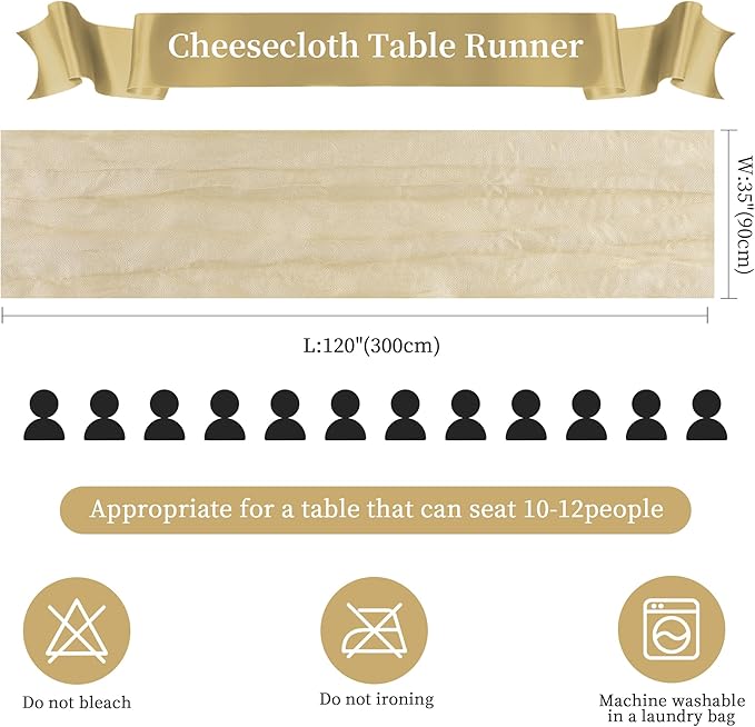 6 Pack Beige Valentine's Day Cheesecloth Table Runner 10FT Long Boho Gauze Table Runner Rustic Sheer Runner for Wedding Bridal Baby Shower Birthday Party Table Decor Home Easter Decor