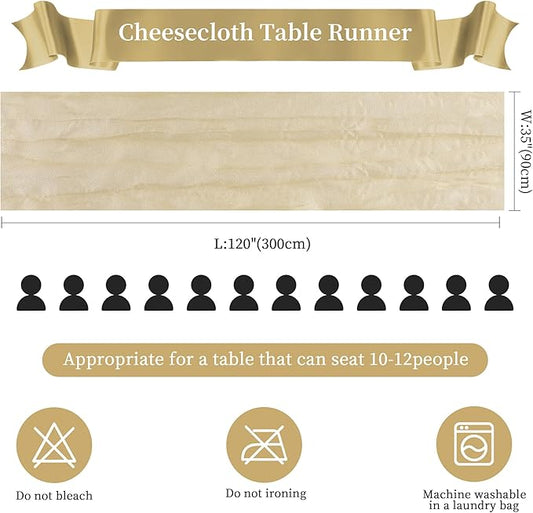 6 Pack Beige Valentine's Day Cheesecloth Table Runner 10FT Long Boho Gauze Table Runner Rustic Sheer Runner for Wedding Bridal Baby Shower Birthday Party Table Decor Home Easter Decor