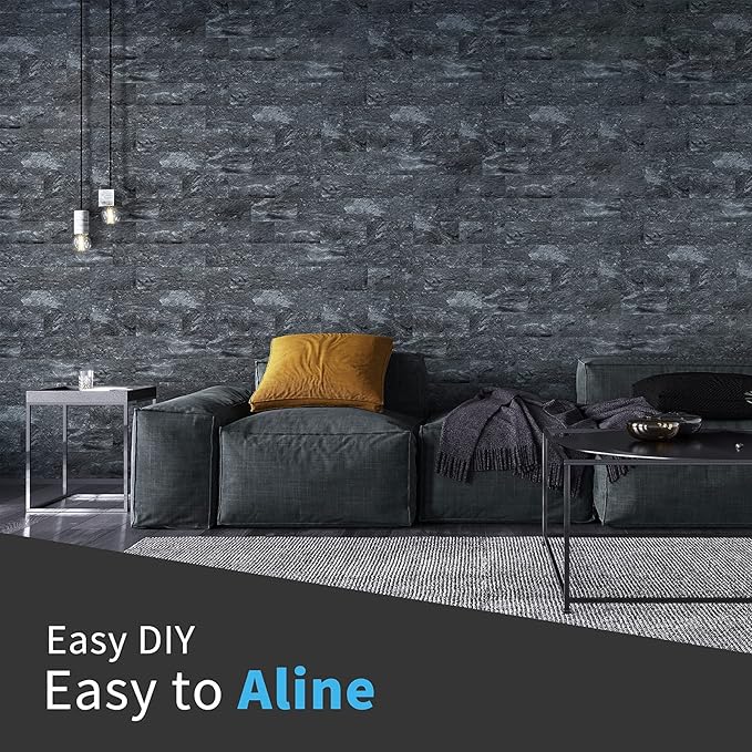 Art3d 10-Sheet Peel and Stick Backsplash PVC Wall Tile, Stickon Tile for Kitchen Backplash, Bathroom Vanities, Fireplace Decor, Laundry Table, Stair Decals in Dark Granite, Plastic-Sheets