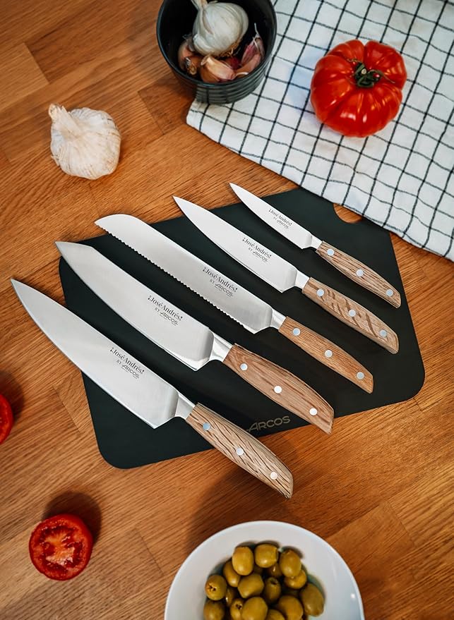 Arcos Jose Andres Bread Knife | 8-Inch Forged Knife for Artisan Breads & Bakery Goods | NITRUM Stainless Steel Blade with Silk Edge | Ergonomic Light Brown Holm Oak Handle