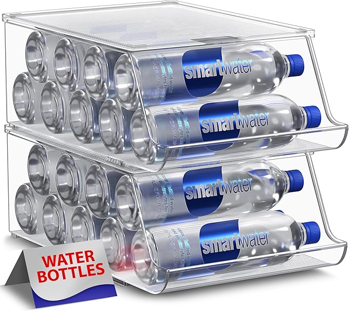Sorbus Bottle Organizer for Fridge with Lid – Holds 9 Bottles – Stackable Drink Organizer for Refrigerator, Pantry, or Countertop – Clear BPA-Free Plastic Bottle Storage Holder