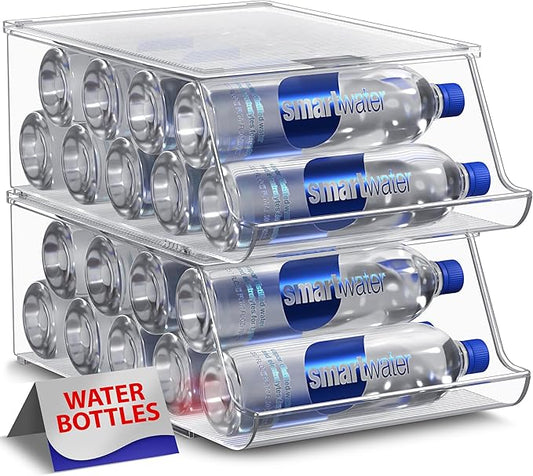 Sorbus Bottle Organizer for Fridge with Lid – Holds 9 Bottles – Stackable Drink Organizer for Refrigerator, Pantry, or Countertop – Clear BPA-Free Plastic Bottle Storage Holder