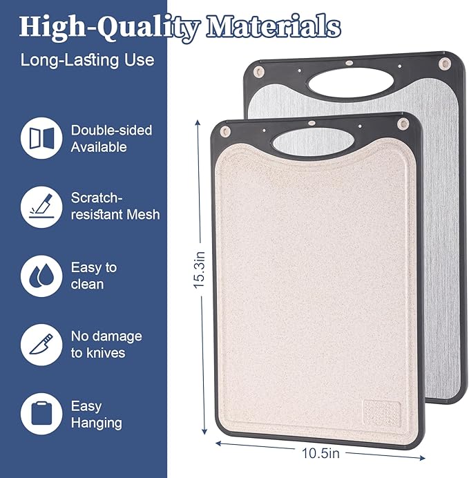 WOJGDPB Titanium Cutting Boards For Kitchen, Double Sided Cutting Board, Food Grade Titanium And Wheat Straw PP Chopping Board, Easy To Clean, Large Size 15”×10” Dark Gray