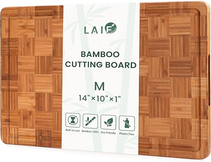 Premium Carbonized Bamboo Cutting Boards – Durable Wooden Chopping Boards with Juice Grooves – Small, Medium, Large & 3-Piece Set – Eco-Friendly, Thick, Crack-Resistant, Easy Grip (Medium)