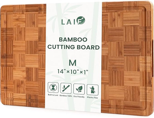 Premium Carbonized Bamboo Cutting Boards – Durable Wooden Chopping Boards with Juice Grooves – Small, Medium, Large & 3-Piece Set – Eco-Friendly, Thick, Crack-Resistant, Easy Grip (Medium)