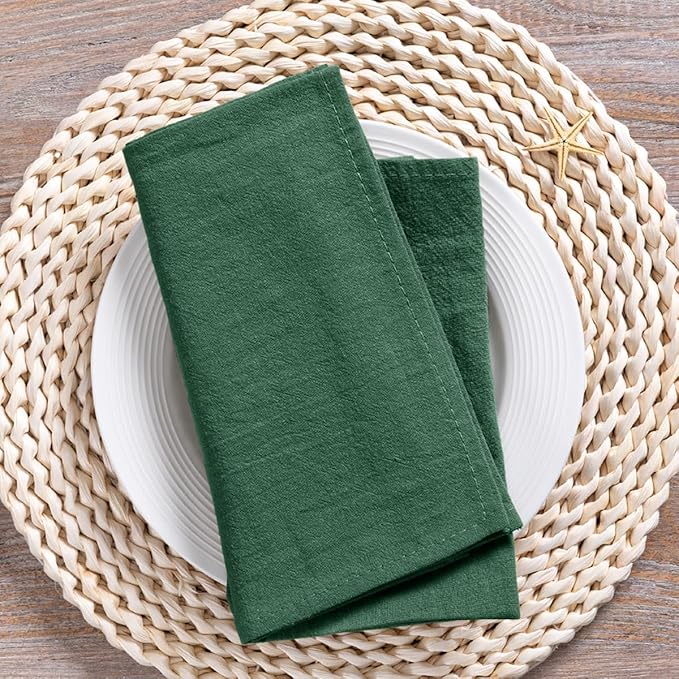 MLMC 8 Pack Emerald Green Cloth Napkins Rustic Washable Cotton Linen Napkins Set of 8 17"x17" Reusable Dinner Napkins Cloth for Spring Wedding Baby Shower Party St. Patrick's Day Decor Use