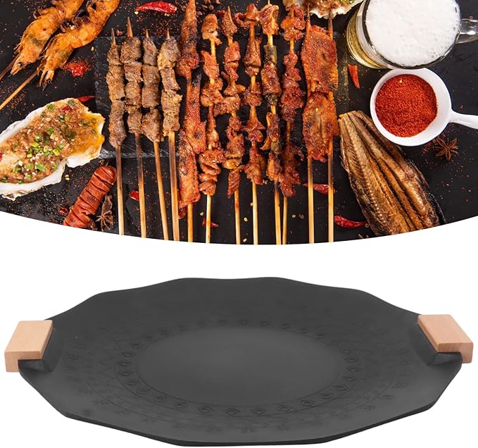 Korean BBQ Grill, Korean Grill Pan with Nonstick, Round BBQ Griddle, Round Griddle Camping Pans, Compatible for Gas Stove, Electric Cooktop, Indoor or Outdoor Grilling (35cm)