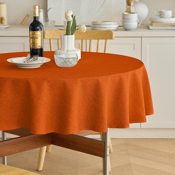 Waterproof Round Tablecloth for Round Dining Table, Decorative Rustic Soft Wipeable Table Cloths Cover Indoor Outdoor Use for Holiday,Wedding, Kitchen (70 Inch,Round (4-6 Seats),Rust)