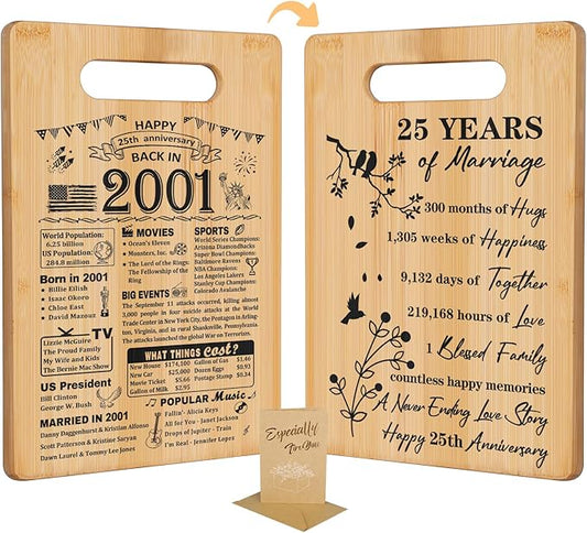 25th Wedding Anniversary for Women Men,Back In 2001&25 Years of Marriage Double sided Cutting Board Gift for Her Him,best 25 years anniversary Decorations for couple