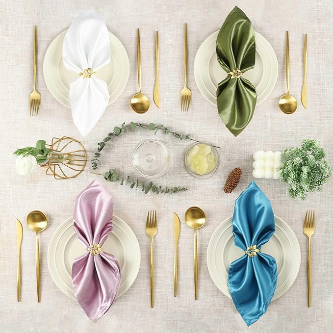 Gold Napkin Rings Set of 24, Shiny Zinc Alloy, Durable Polished Leaf Shaped Napkin Rings Fits Any Beautiful Table Decor for Christmas, Wedding, Party, Gift Idea for Elegant Table Settings