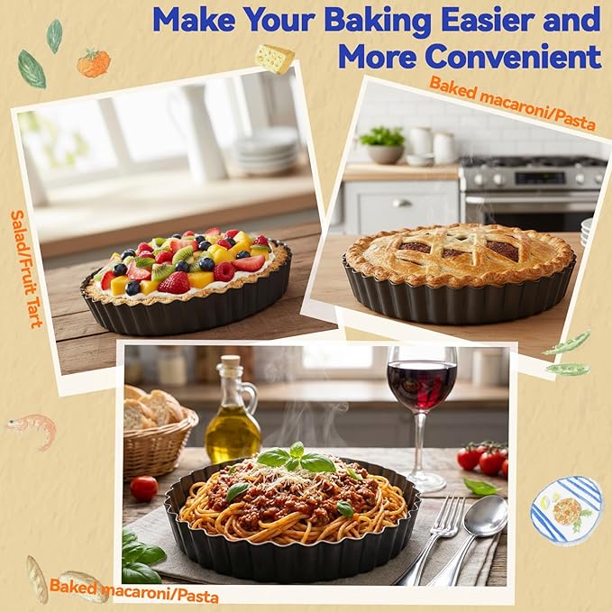 Yiyiring 5 Packs Pie Tart Pans with Removable Bottom 4'' 6" 9" 10" 11" Round Nonstick Quiche Pan Bakeware Pie Tart Molds Steel Flan Tins Fluted Side for Pies Mousse Cheese Cookie Cake Dessert