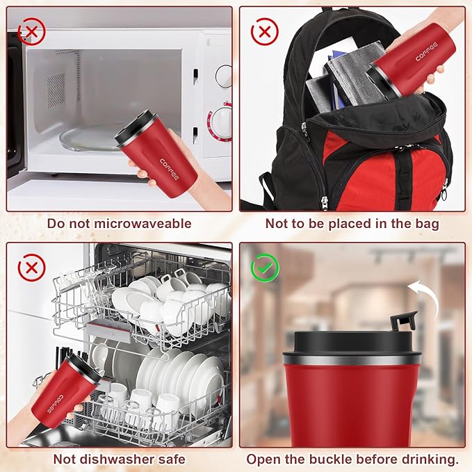 MOMSIV 12oz Travel Mug, Insulated Coffee Cup with Leakproof Lid, Vacuum Stainless Steel Double Walled Reusable Tumbler for Hot and Cold Water Coffee and Tea In Travel and Car(Red-380ml)