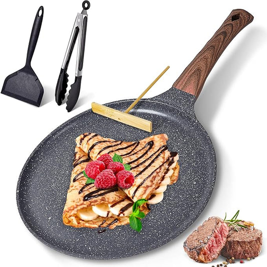 AOSION Crepe Pan 11 inch Nonstick Dosa Tawa Pan, Ceramic crepe pan,Tortilla Pan for Pancake Omelette Steak Frying Egg with Ergonmic Handle,For All Stoves