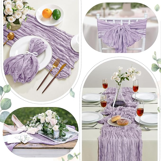 6 Pack Purple Valentine's Day Cheesecloth Table Runner 10FT Long Boho Gauze Table Runner Rustic Sheer Runner for Spring Wedding Bridal Baby Shower Birthday Party Table Decor Home Decorations