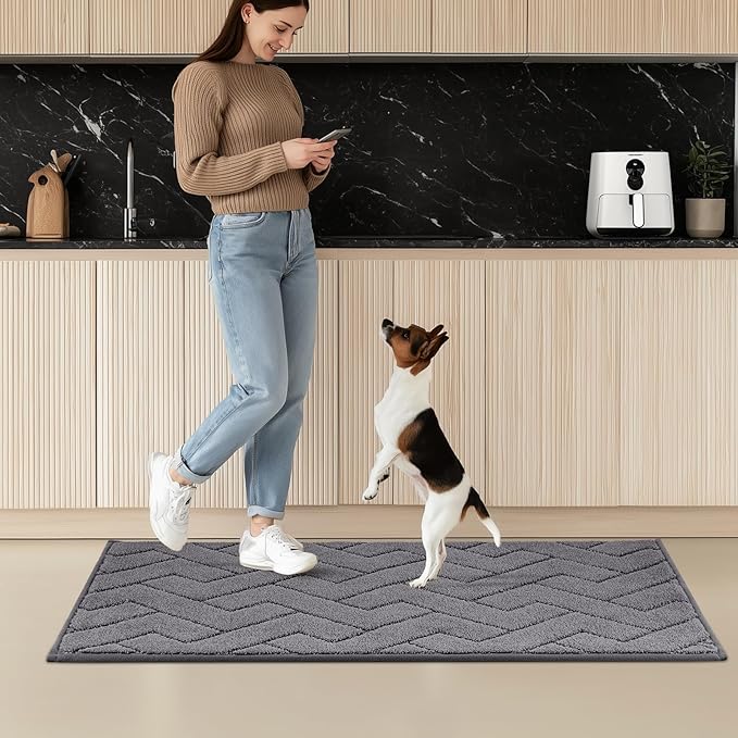 Machine Washable Kitchen Rugs 24" x 36", Non-Slip Kitchen Runner Rugs Mats for Floor, Absorbent Comfort Standing Mats for Kitchen, Sink, Laundry and Hallway, Grey