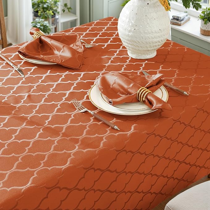 Larponder Tablecloth Rectangle, Jacquard Polyester Table Cloth, Washable & Spill Proof Table Cover for Spring Kitchen Dining Party Picnic (Rectangle, 52" x 70", Brick Red)