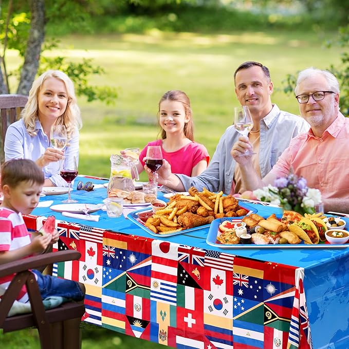 Vesici 4 Pack World Flag Serving Trays 13x10 Melamine Platters for Around the World Party Decorations, Rectangular International Map Dishes for Multicultural Global Theme Appetizers, Missionary Events