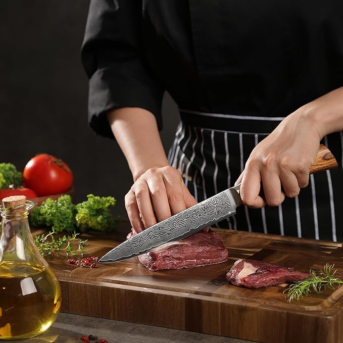 Wakoli EDIB Pro Damascus Carving Knife – Japanese Style Meat Slicer | 6.7-Inch Blade Made of 67-Layer Damascus Steel with VG10 Core | Ergonomic Pakkawood Handle | Professional Carving Tool