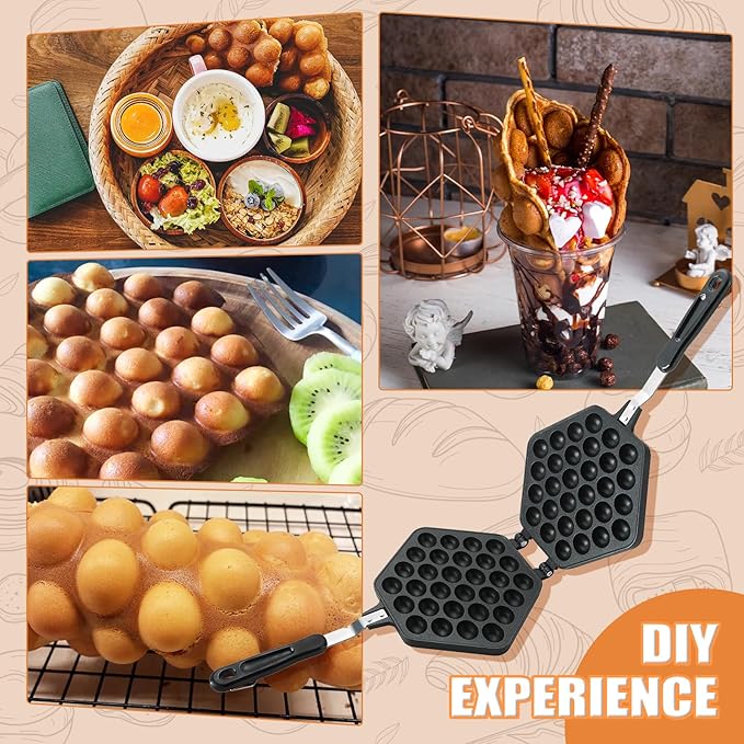 MAOPINER Bubble Waffle Maker Pan Waffle Cake Mold Pot Non-stick Double Side Egg Waffle Maker for Breakfast Lunch Household Cafe Restaurant Cake Shop