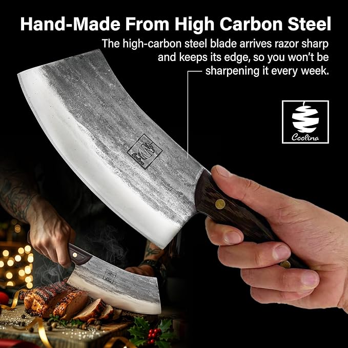 COOLINA Altomino and Tungsten Knife Set – Hand-Forged Chef Knife and Precision Slicing Knife Bundle – High Carbon Steel Full Tang Butcher Knives for Meat, Veggies, BBQ & Kitchen Prep