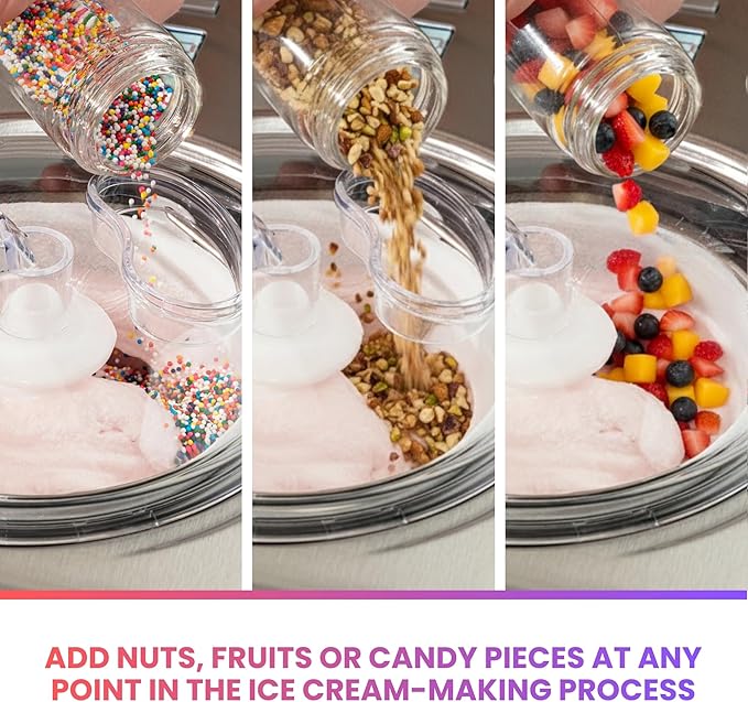 Total Chef Automatic Ice Cream Maker - Built-In Compressor 2 in 1 Frozen Yogurt, Gelato & Sorbet Maker, Nieve Treats, No Salt or Prefreezing, 1.6 Qt Stainless Steel, Helado de crema