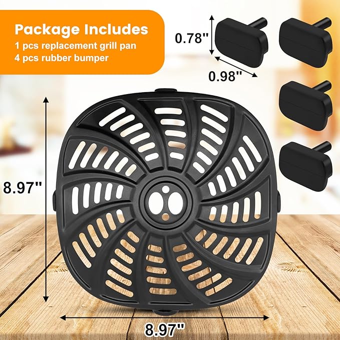 Air Fryer Grill Pan for Gourmia GAF716 GAF798 7QT AirFryer, Nonstick 8.97''*8.97'' Air Fryer Replacement Parts Accessories Rack Tray Grill Plate Crisper Plate，Dishwasher Safe