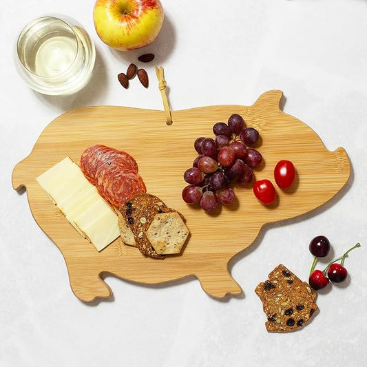 Totally Bamboo Pig Shaped Bamboo Wood Cutting Board and Charcuterie Board