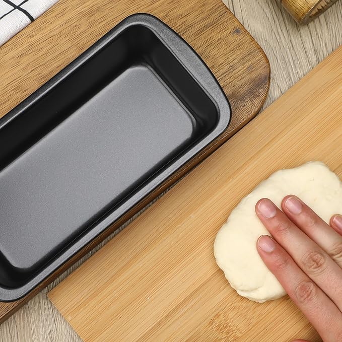 Patelai 4 Pack Small Loaf Pans for Baking Bread Non Stick Bread Pan Rectangle Baking Tray Toast Mold (Black,9.3 x 3.7 Inch)