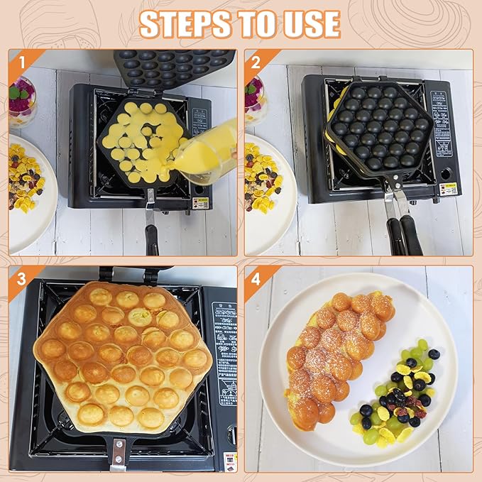 MAOPINER Bubble Waffle Maker Pan Waffle Cake Mold Pot Non-stick Double Side Egg Waffle Maker for Breakfast Lunch Household Cafe Restaurant Cake Shop