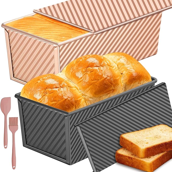 2Pack Pullman Loaf Pan with Lid: 2 LB & 1 LB Dough Capacity Carbon Steel Nonstick Bread Pan for Oven Baking - for Homemade Sourdough and Sandwich Bread - Essential for Home Bakers Family Kitchen