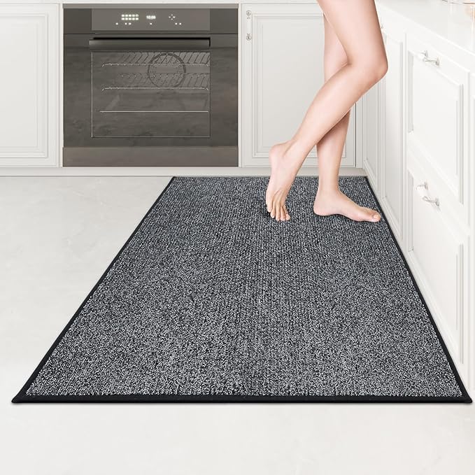 PURRUGS Machine Washable Kitchen Rug 32" x 48", Non-Slip/Skid Kitchen Runner Rugs & Floor Mats, Super Absorbent Soft Area Rugs for Sink, Kitchen & Laundry, Rolled Packaging, Charcoal