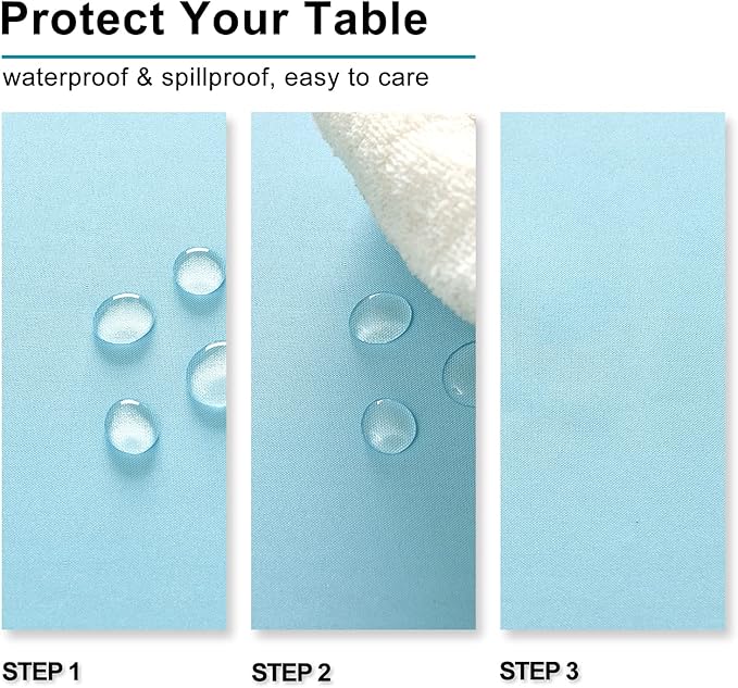 Hiasan Waterproof Tablecloth Rectangle - Washable Fabric Table Cloth for Dining Room Kitchen Birthday Party and Outdoor Use, Sky Blue, 54 x 108 Inch