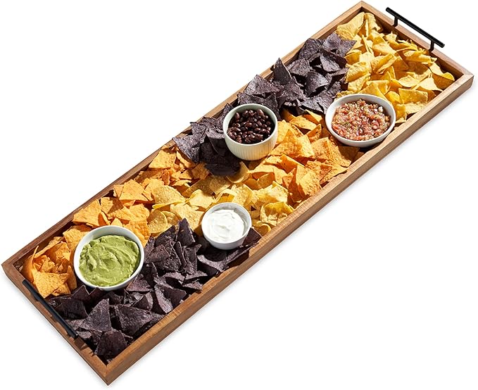 Twine Modern Manor Longboard Cheese Platter with Handles, Rectangular Cheese Board and Home Decor Tray, Dining Table Accessories Acacia Wood Set of 1